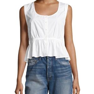 FRAME Sleeveless Peplum Blouse in Blanc